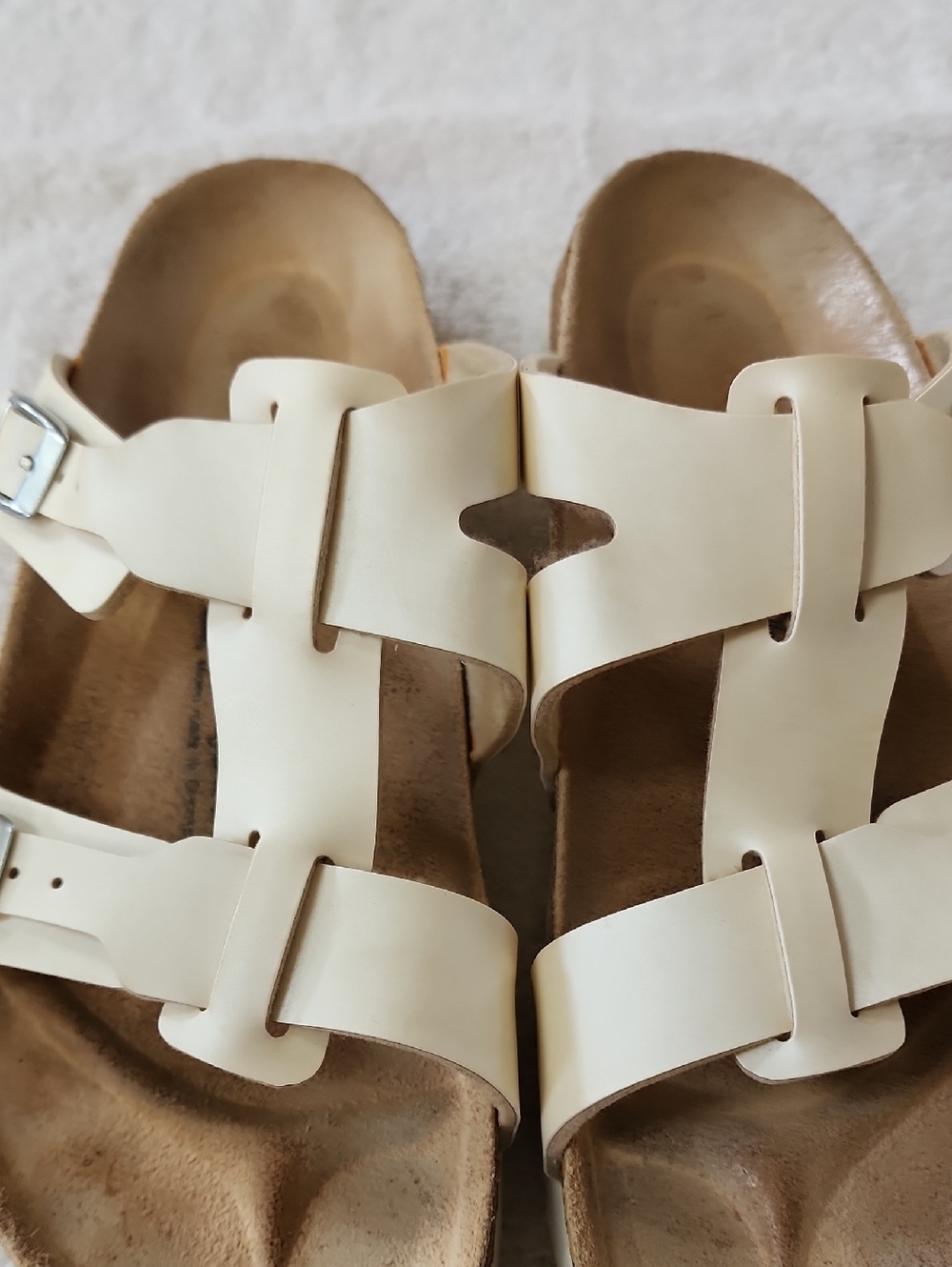 Birkis Birkenstock Nasi Women's  Cream Pearl Leather Sandals Size 7 Preowned